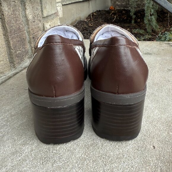 COACH CORA JACQUARD MONOGRAM LOAFER 8 Women's Retro Chunky Heel Shoe Brown New - Picture 9 of 12